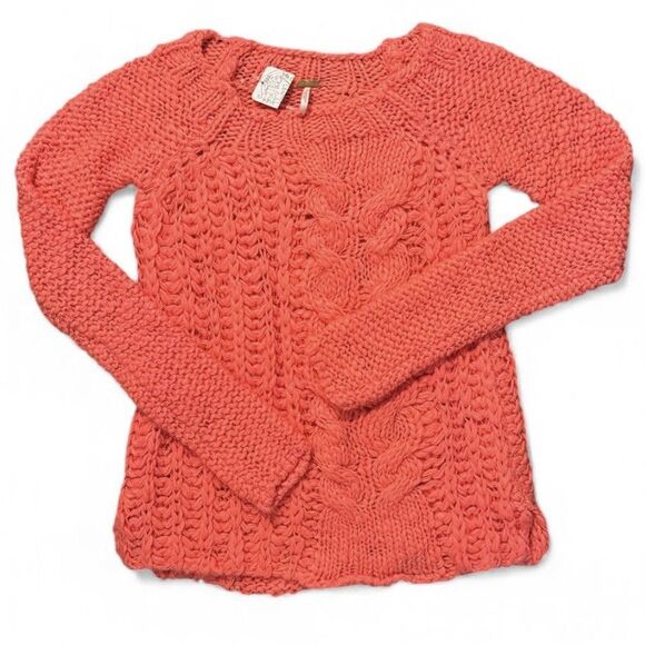 Free People Sweater Cable Knit Size S Wool Blend Boho Chunky Pink Orange - Picture 1 of 6